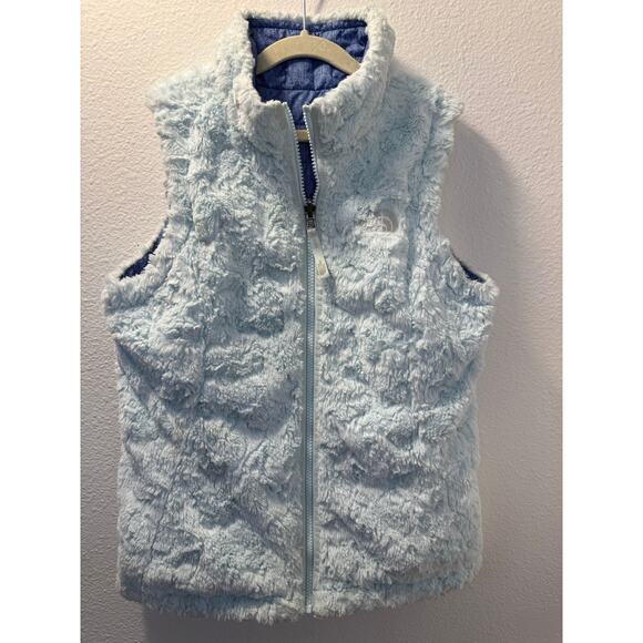 North Face Girls Blue Green Reversible Sherpa Vest Aqua Fleece Lined M 10 - Picture 7 of 11